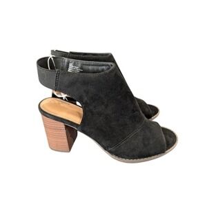 NWT Black Open Toe Heeled Booties Block Heel Elastic Size‎ 8.5